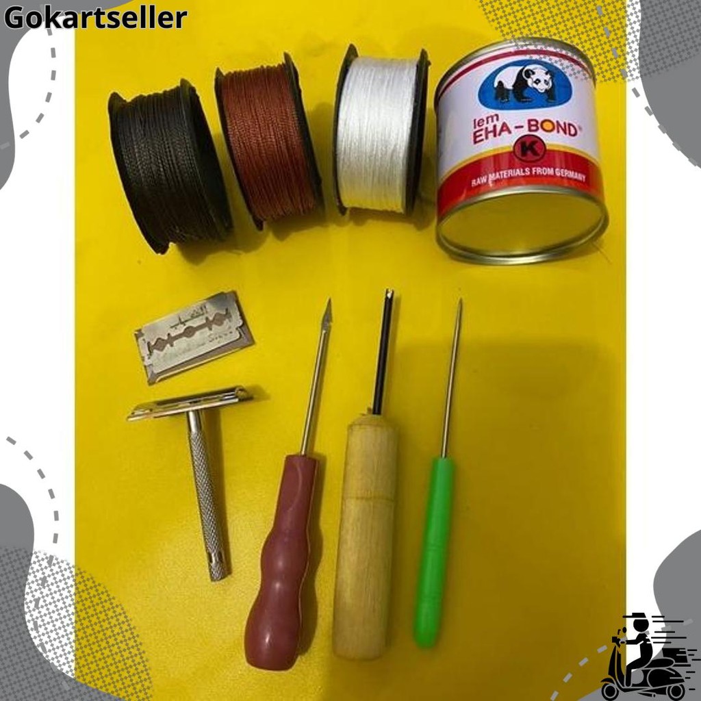 Paket Lengkap Alat Sol Sepatu / Jarum Sol Sepatu Penyayat Susruk Sol / Benang Nilon Sol Sepatu Baru