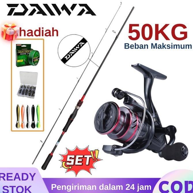 DAIWA Pancing Set Lengkap Joran Reel Laut 50Kg Daya Tarik Kuat Metal Gulungan Power 1.65M-2.7M Ukura