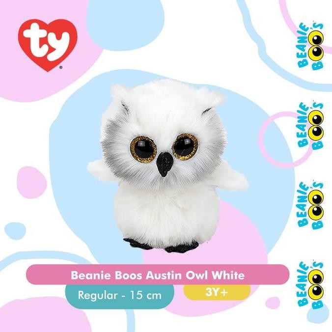 TERMURAH - TY Beanie Boos Austin Owl White (Regular) - Boneka Hantu