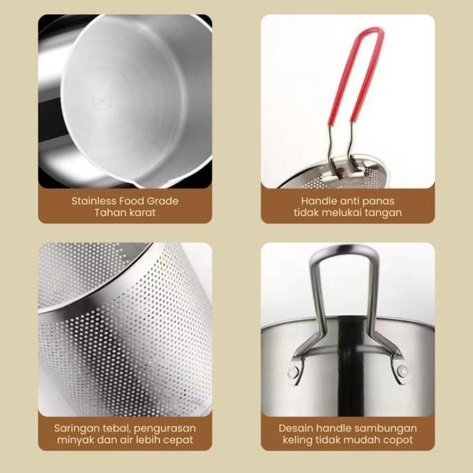 (BISA COD) HOMINDO 4 in 1 Multi Deep Fryer Panci Penggorengan Rebus Stainless Steel Saringan Capitan