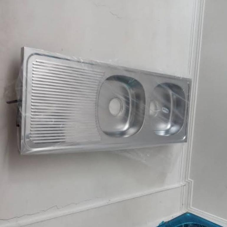 wastafel dapur bak cuci piring kitchen sink stainless 2lubang meja royal sb22 116cm x 43cm x 11,5cm