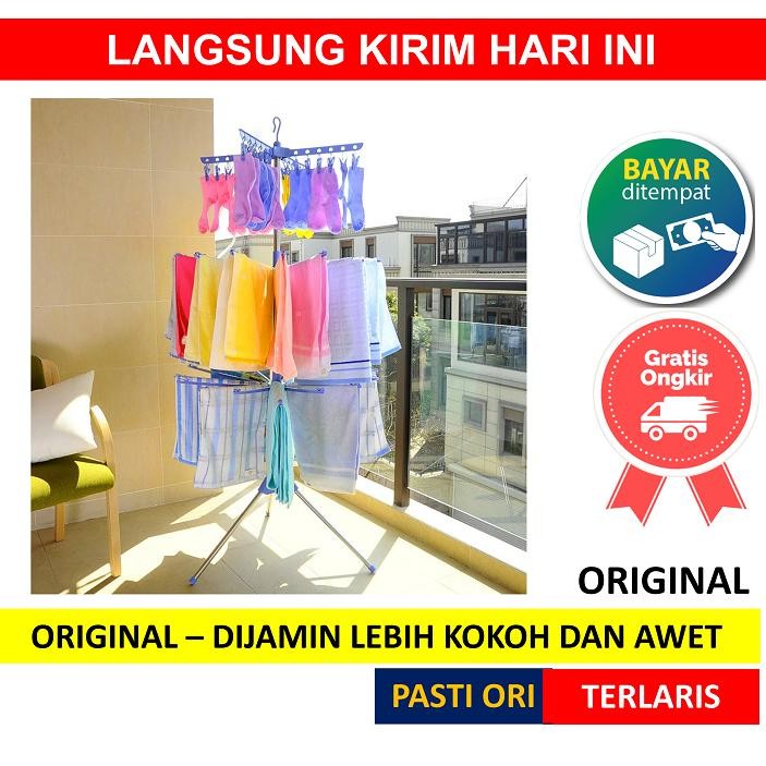 MENARA Rak Jemuran Baju Bayi Handuk Menara Kaos Kaki Kain Gantung Berdiri Hanger Lipat Tiang 3 Susun