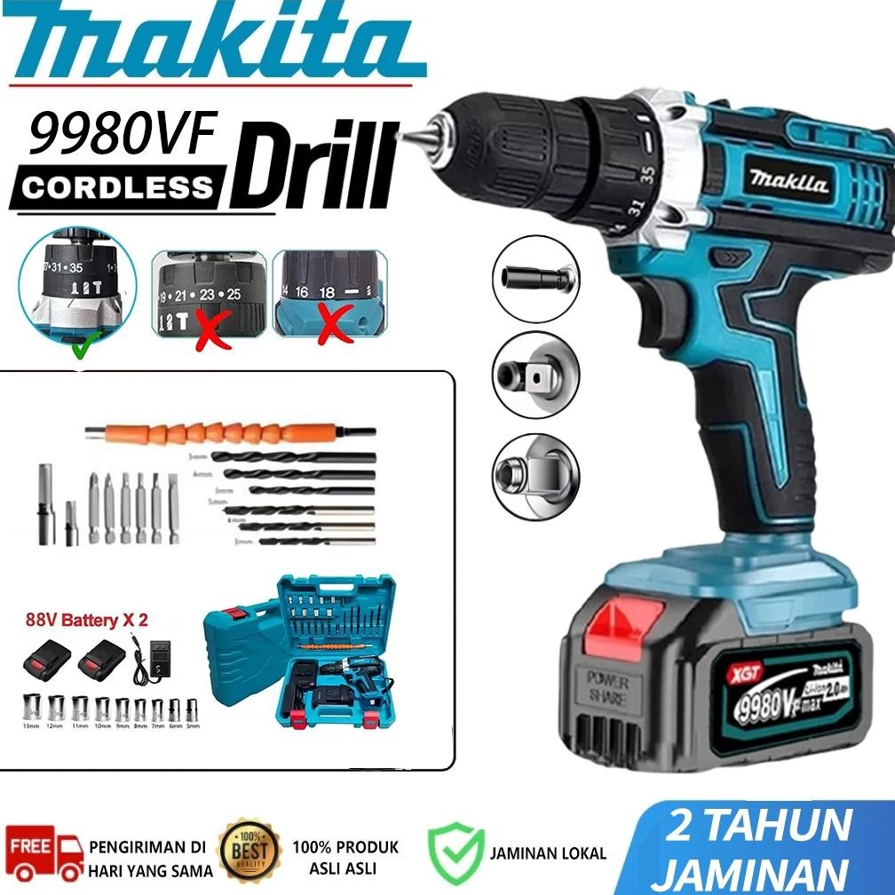 MAKlTA 12mm bor listrik murah 9980vf Mesin bor 2baterai cas  bor tangan baterai besi tembok Beton ka