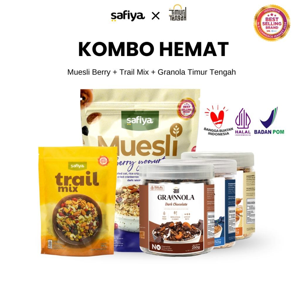 

Safiya Kombo 3in1 Muesli + Trail Mix + Granola 250 Gr Timur Tengah