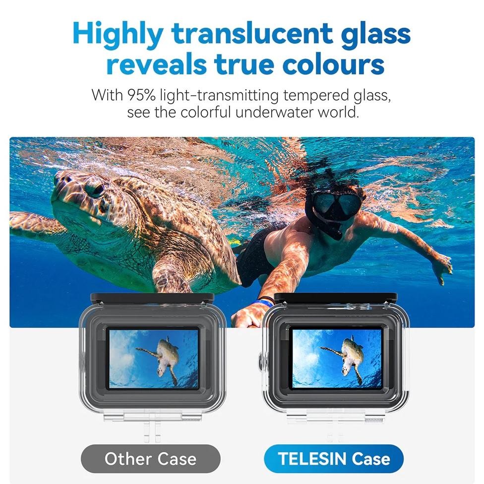 Telesin Underwater Waterproof Case With Touch Screen Display Backdoor Gopro 12/11/10/9 Black / Water