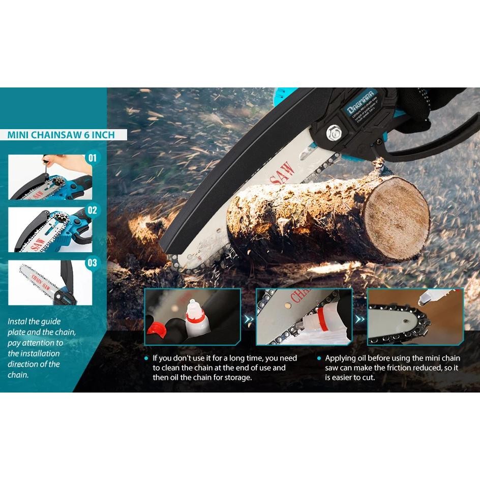 Dagmara Mini Chainsaw,6 Inch Portable Electric Chainsaw Cordless,2023 Upgrade Small Handheld Chain S