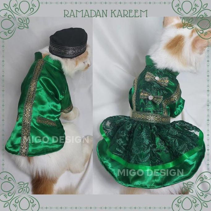 DV176 - [Migo Design L 58] Couple Baju Ramadan Lebaran Dress Gamis Kemeja Koko Hijau Botol Kucing/ A