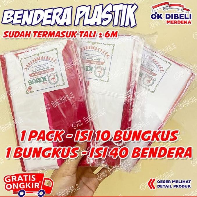  Bendera plastik segitiga + Tali panjang 6meter Merk cap keris bendera plastik renteng RESTOCK