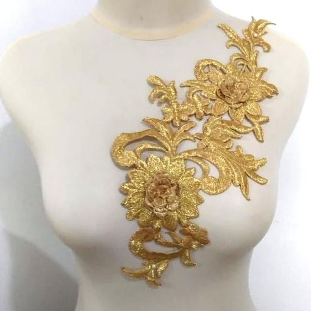 

*$*$*$*$] Renda Aplikasi Bordir Tabur / Patch Bordir Bunga Motif Rosa Emas