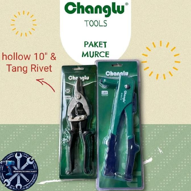 CHANGLU- Paket Tang Rivet & Gunting Seng Baja Ringan 10" Gunting Holo