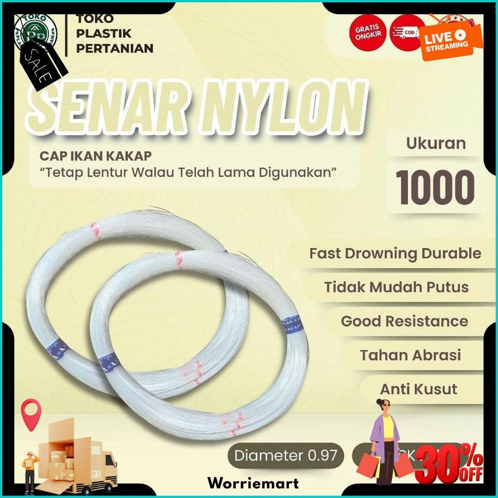 Senar Cap Ikan Kakap  Ukuran 1000 (70)  Per Roll /Tali Senar Pancing / Senar Layangan Cod