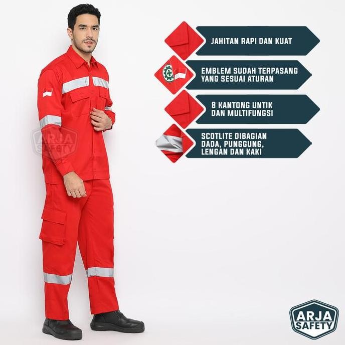 ARJA SAFETY [ FREE LOGO K3 & BENDERA ]  Setelan Safety K3 Lengkap | Setelan Drill Premium | Setelan 