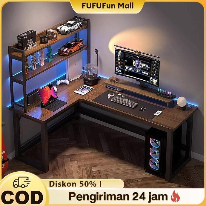 FUFU Meja Komputer Shaped L Meja Gaming Minimalis Meja Laptop Meja Kantor Meja Kerja Minimalis Moder