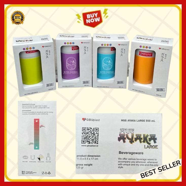 (Promo) Sale Mug Plastik Double Layer 550 Ml Ayaka Gbu Plastik Gelas Gagang + Tutup Plastik Gas