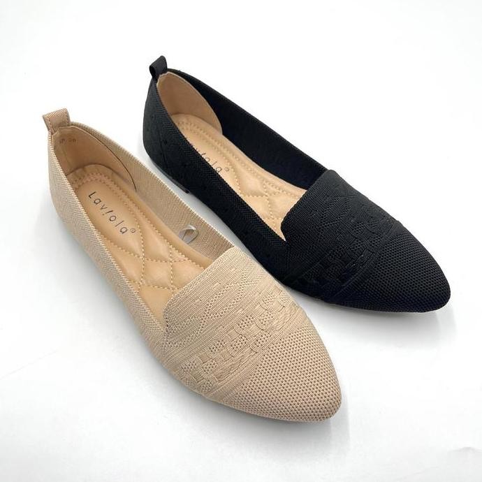 Laviola 4435 LSH - Sepatu Flat Rajut Wanita Black dan Apricot Shoes BS
