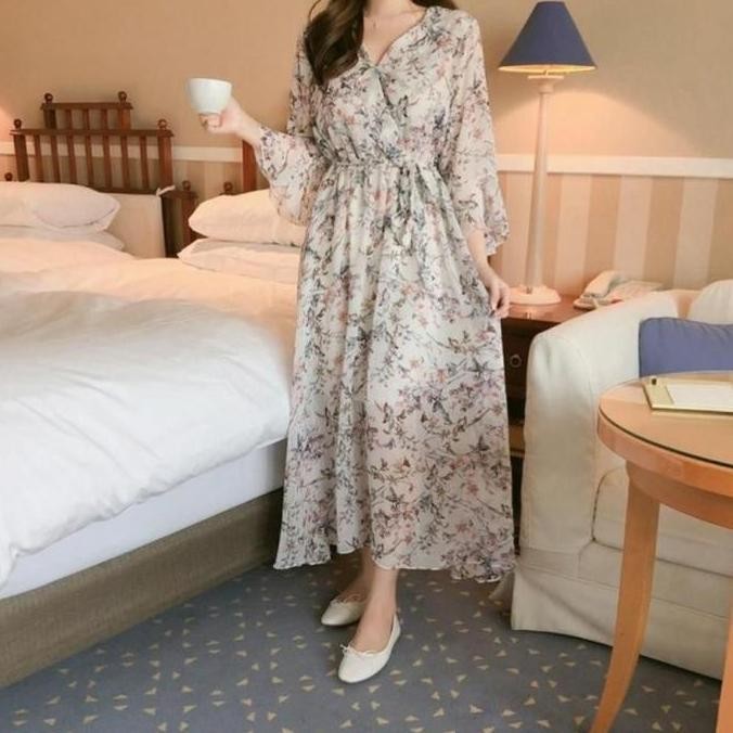 Dress EVELISSE wrap midi premium import TM 12660 original Three M kasual baju wanita fashion muslim 