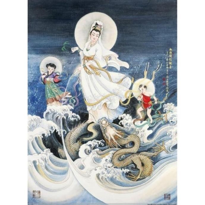 Repro Digital Lukisan Gambar Dewa Dewi Kwan Im Pu Sha Sat anak Chinese