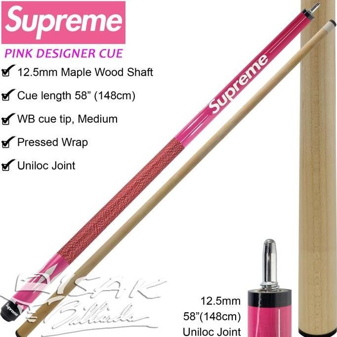 Supreme Pink Pool Cue Stick - Maple Stik Billiard Merah Import Valentine Gift Hadiah