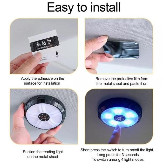 Car LED 3 Color Portable Lampu Baca Magnet Interior USB Plafon Atap Mobil