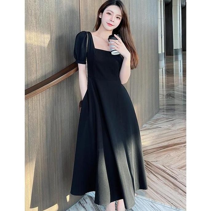 7995 white baju midi dress putih panjang natal wanita kekinian muslimah korea style import kondangan