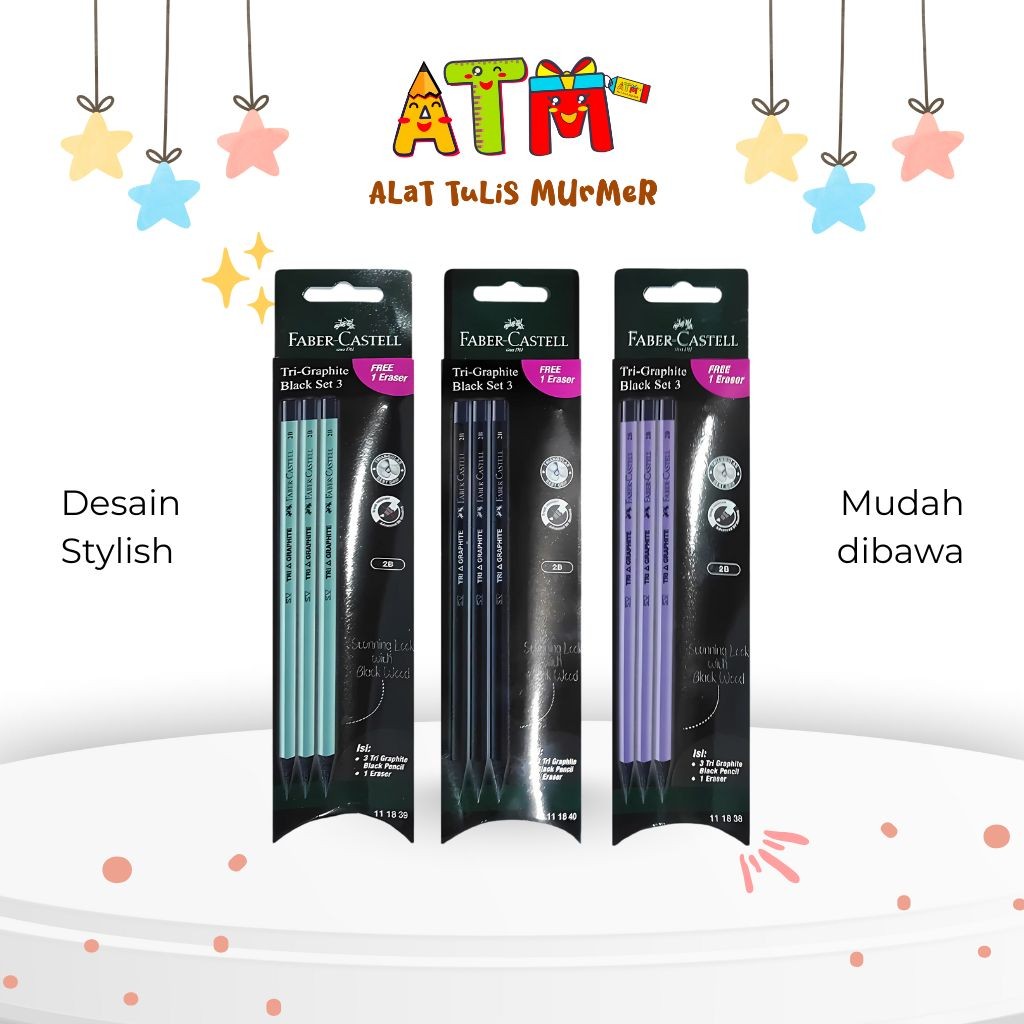 

Pensil Faber Castell/Pensil Graphite metallic/Pensil Faber Castell tri graphite set 3 metallic + Penghapus