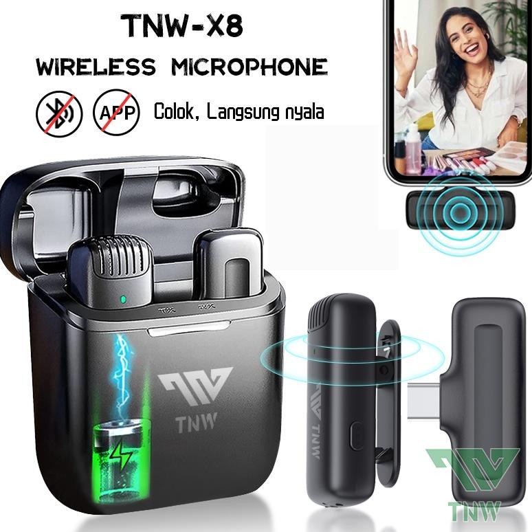 Tnw-X8 Mikrofon Nirkabel Lavalier Dengan Kotak Pengisi Daya Wireless Microphone Mikrofon Lapel Mini 