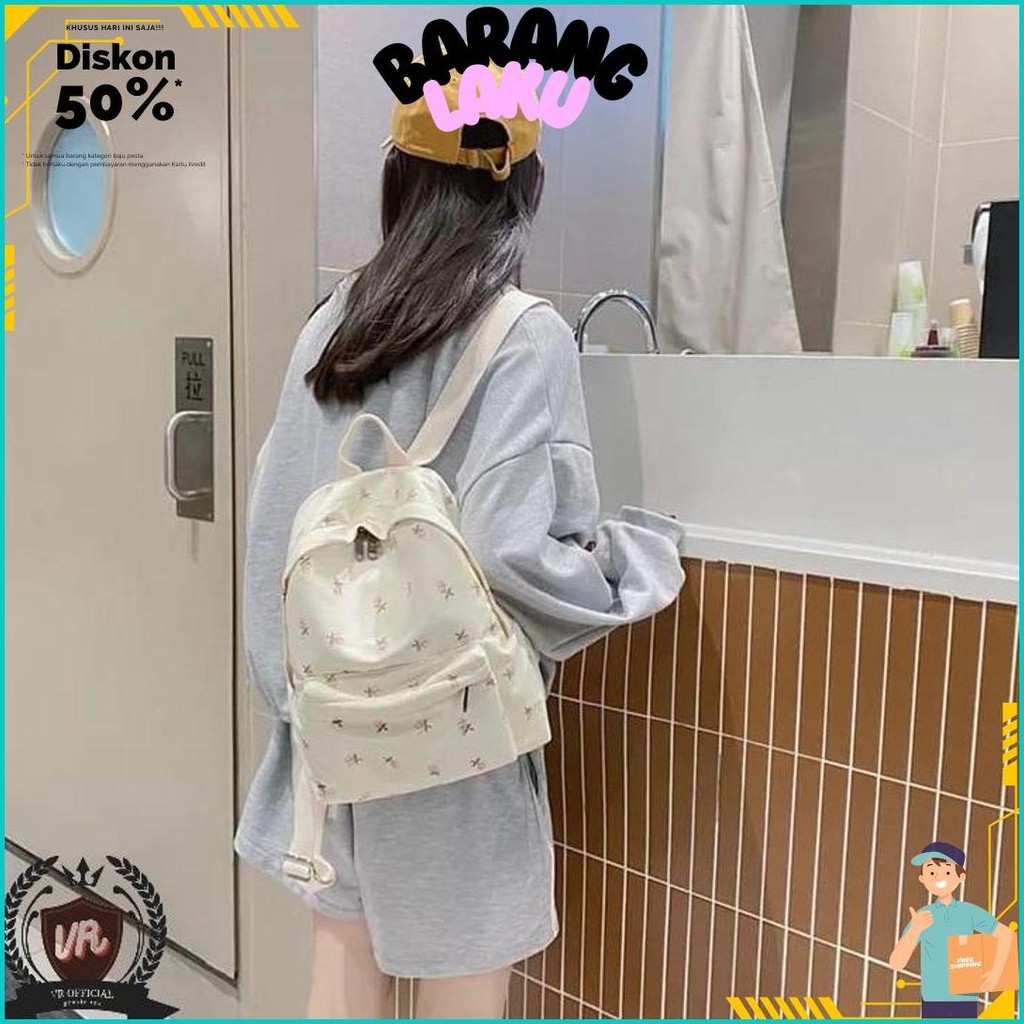 Alika Bag - Tas Ransel Mini Wanita Gambar Bunga Kasual Tas Buku Anak Perempuan Tas Sekolah Siswa Kap