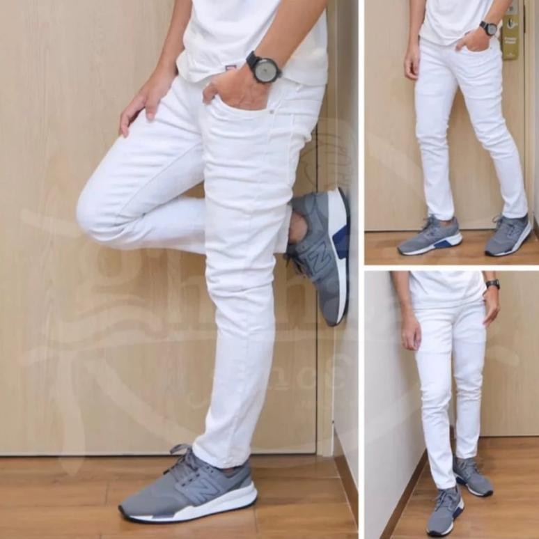 ''Terlaris" Celana Jeans Pria Denim Celana Pensil Cowok Putih Celana Jeans Panjang Pria Slim Fit