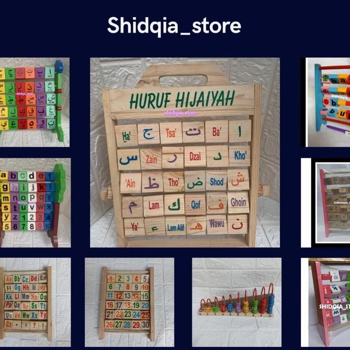 Mainan Kayu Anak Wooden block Aneka Sempoa HURUF ABJAD ANGKA HIJAIYAH