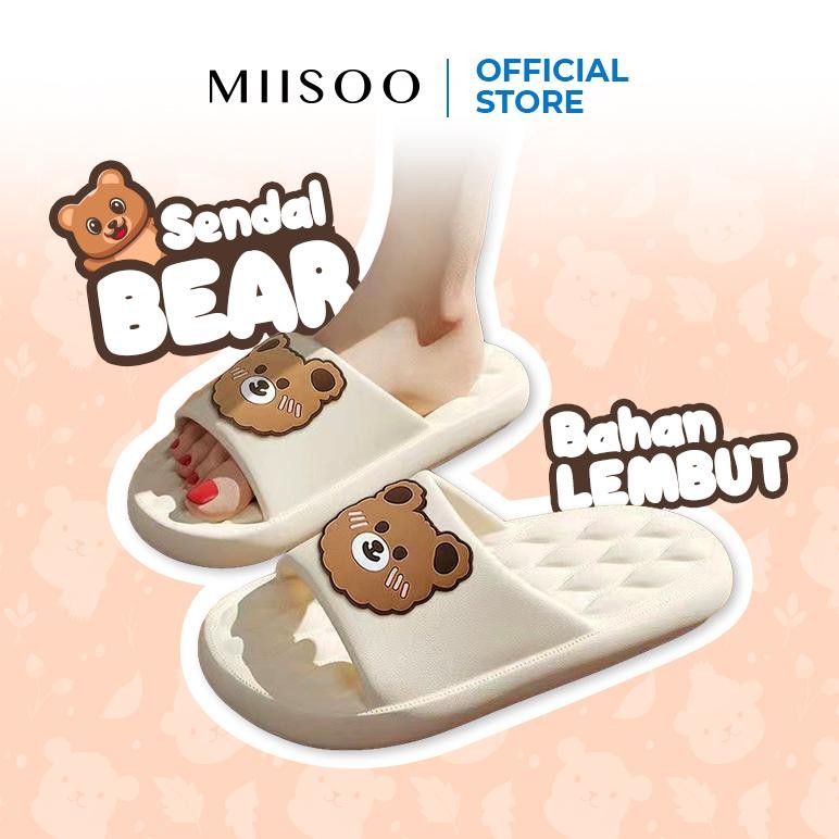 Cod Miisoo Sandal Beruang Sandal Slop Wanita Karet Motif Beruang Sandal Slip Karet Sandal Rumah-Live