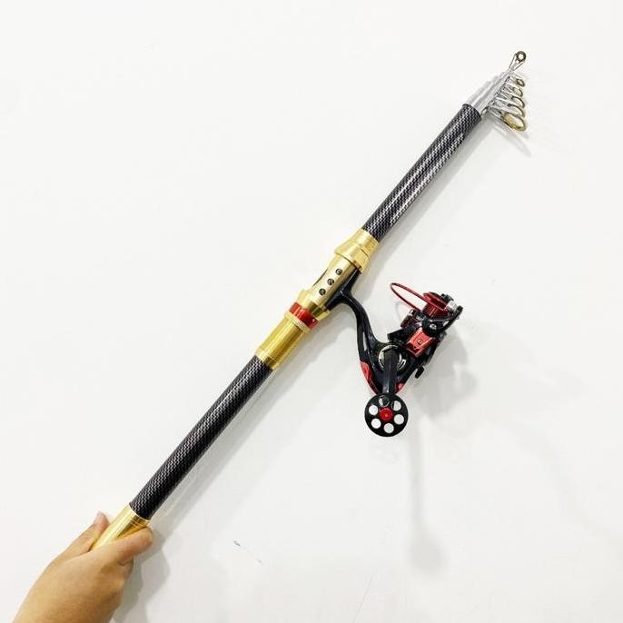 Paket 1 Set Joran Pancing Laut Antena Portable High Carbon Joran Laut Teleskopik dengan Reel Pancing
