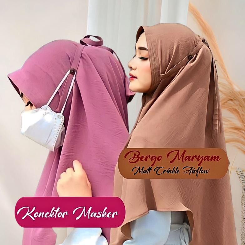 Cod Maryam - Hijab Bergo Crinkle Airflow L Xl Tali Konektor Masker Jilbab Instan Langsungan Terbaru 