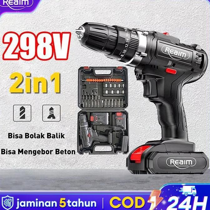 Realm Bor Baterai Bor Cas Bor Listrik Bor Cordless Drill Obeng Mesin Cordless Screwdriver Multifunct
