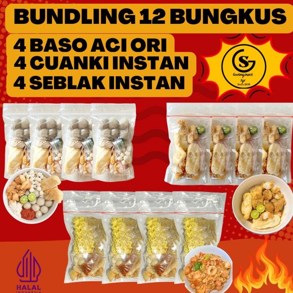 

READY STOK BUNDLING 12 [ 4 BUNGKUS SEBLAK INSTAN,4 BASO ACI,4 CUANKI INSTAN] Food Kaldu Instan Siap kirim