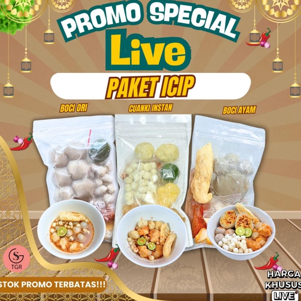 

READY STOK [ SPECIAL LIVE 9.9] PAKET ICIP 3 BUNGKUS-BASO ACI AYAM EKO,BASO ACI ORI,CUANKI INSTAN Siap kirim