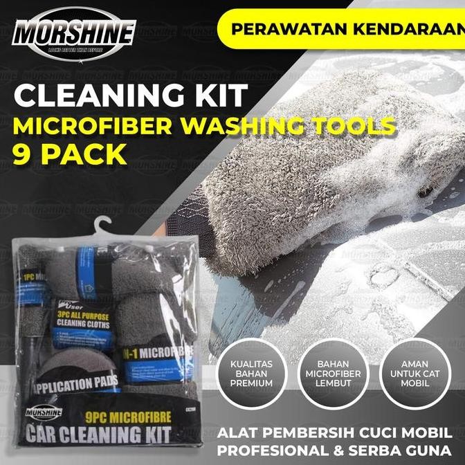 MORSHINE Alat Cuci Mobil Motor Kain Lap Sponge Busa Microfiber SET 9pc [terbaik]