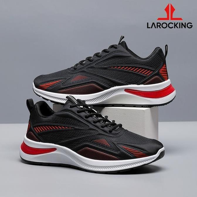 Larocking - Vega Hitam Merah | Sepatu Running Gym Shoes Abu Outdoor