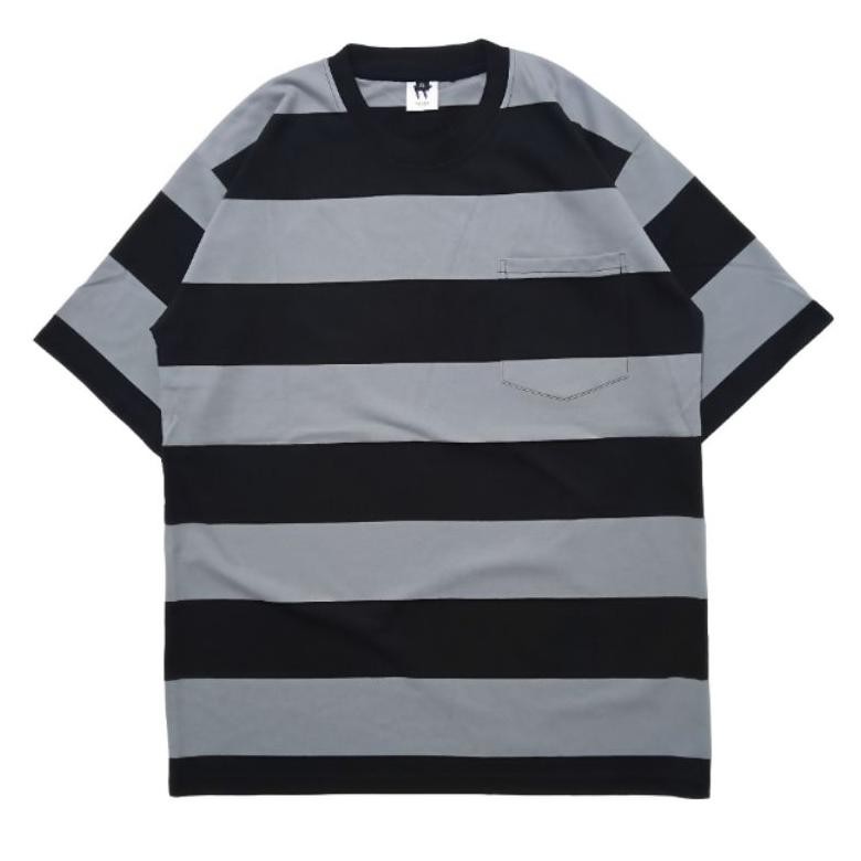 Special Kaos Stripe Pocket Distro Woopie Project Original Bahan Katun 24S Baju Salur Pria Wanita Uni