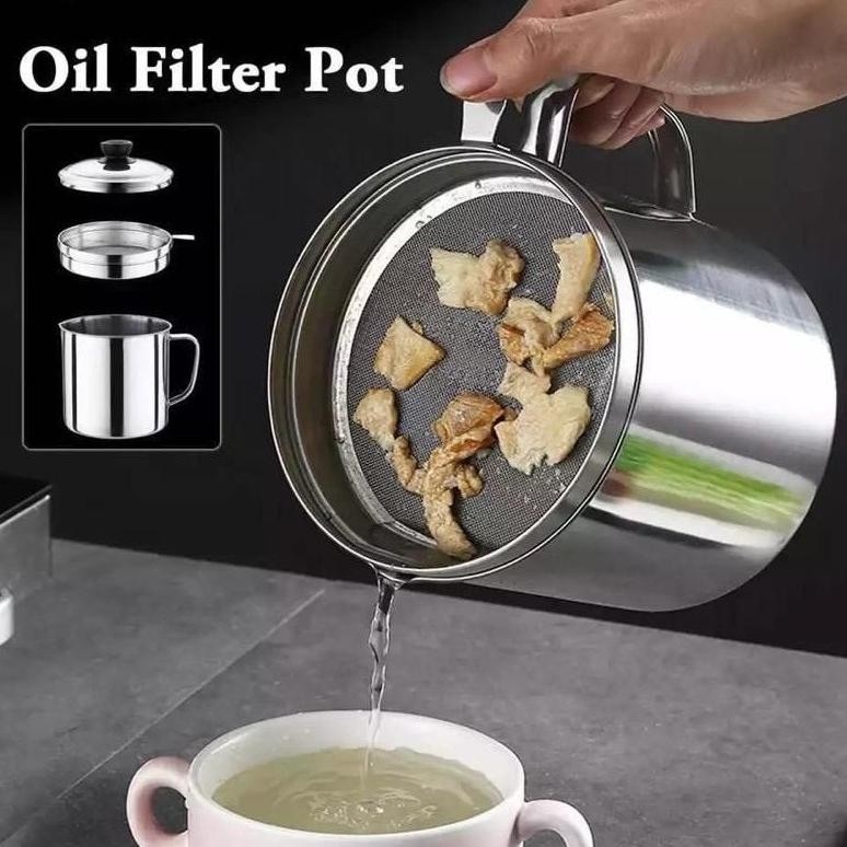 Bisa Cod (Bisa Cod) Promo Oil Pot Saringan Minyak Goreng Stainless Steel 1Liter / Wadah Saringan Min