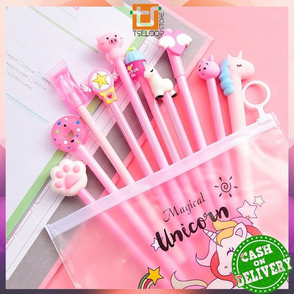 

Ready_Stock_Cod Ofm-A15 Pulpen Gel Karakter Lucu Set Isi 20Pcs Pena Free Zipper Pouch Tempat Pensil Transparan Murah Ga-121