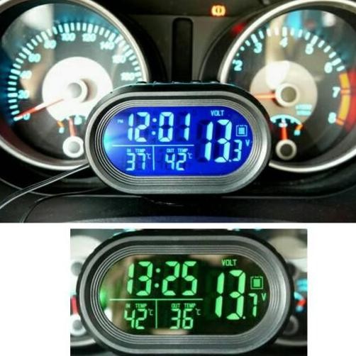 Promo Jam Digital Mobil Multifungsi Pengukur Voltase Accu & Suhu Dengan Alarm Snooze Lampu Peneranga