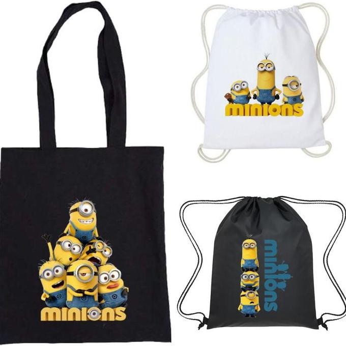 DY140 - Totebag Minions Lucu Kanvas Wanita Tas Goodie Bag Ulang Tahun Anak Aesthetic