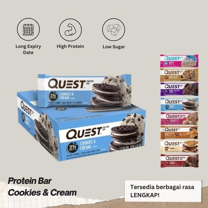 

Quest Protein Bar 60g Rasa Cookies & Cream Nutrition Energy Healthy Snack Bars Fitness Gym Low Sugar High ProteinHighFiber