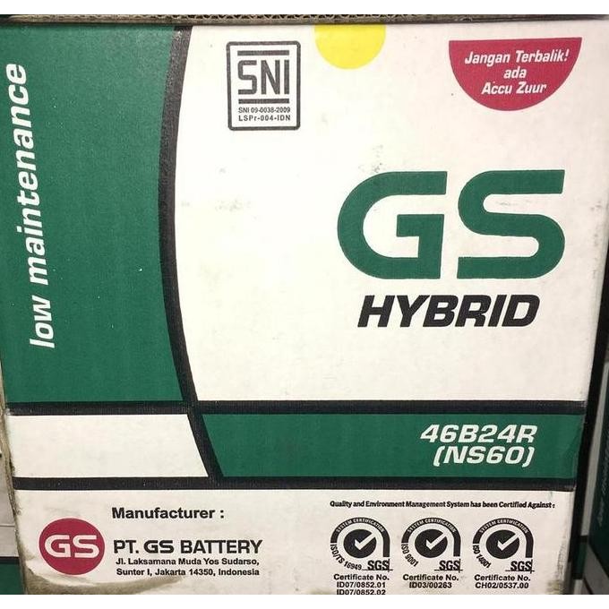 NEW - Aki Mobil GS ASTRA type GS HYBRID 46B24R NS60 2V 4AH -20