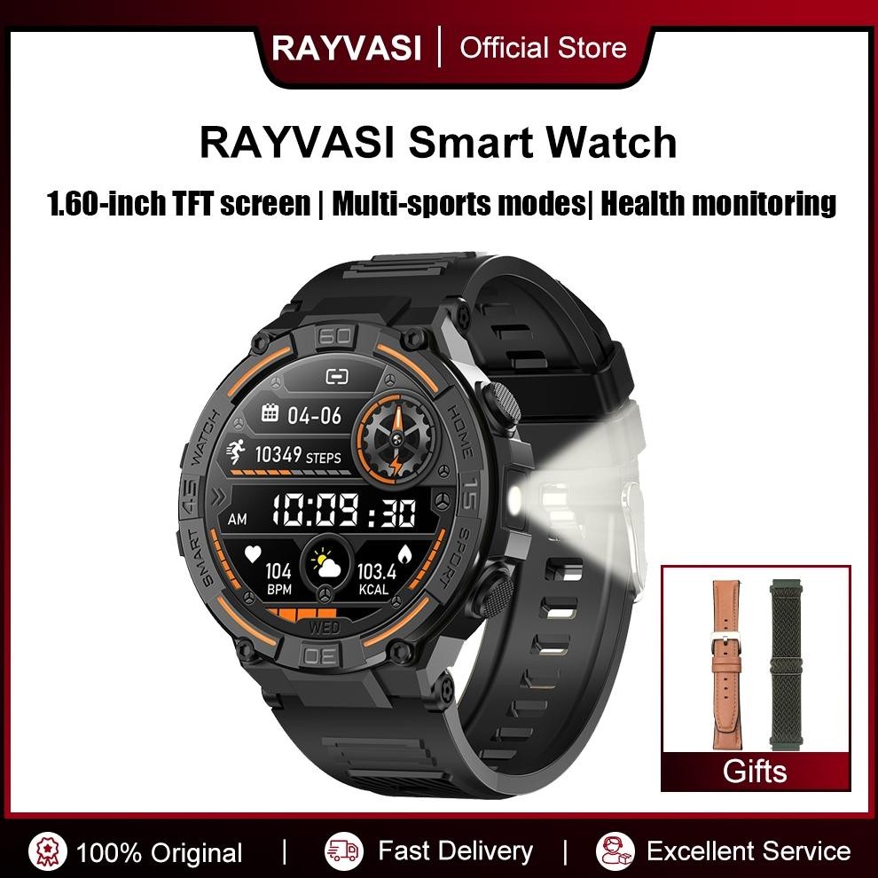READY STOK RAYVASI HW50 SmartWatch Pria LED Flashlight Jam Running Pria Bluetooth Call 100+ Sport Mo