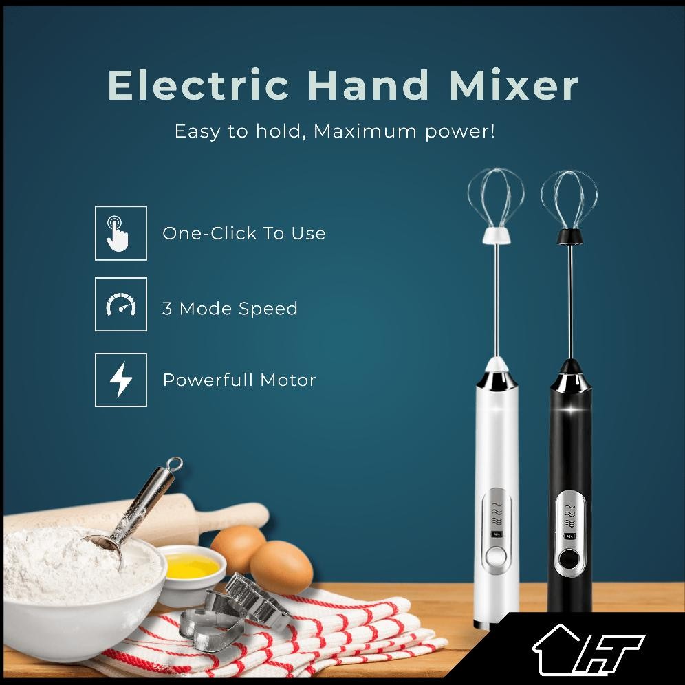 HOMETECH Hand Mixer Listrik Pengaduk Minuman Kopi/Telur Milk Frother Electric Portable aSt