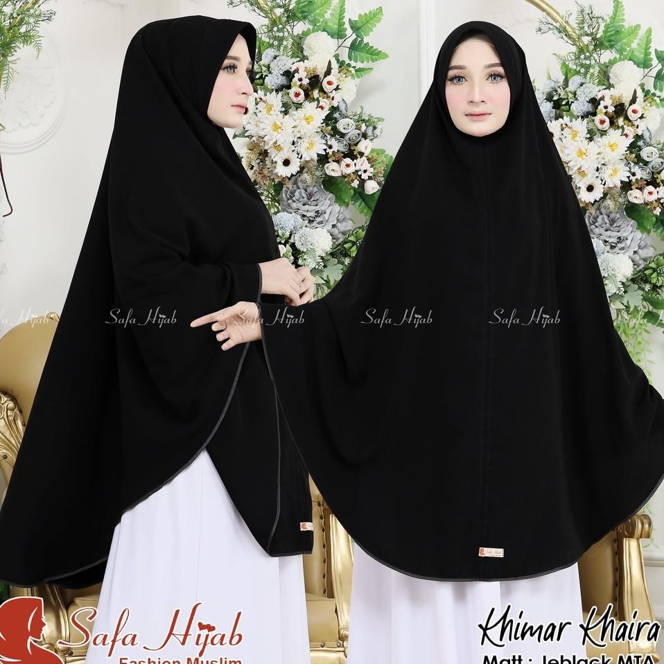 Khimar Syari Jetbla Mta Khimar Khaira List Pita Warnapolos C Pet Dan Non Pet Jilbab Jumbo Hitam Peka