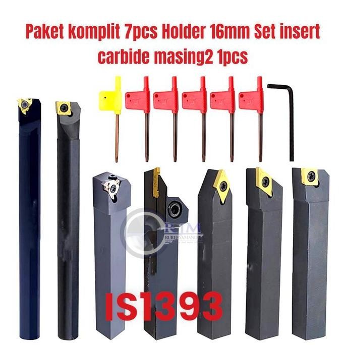 PAKET SET KOMPLIT HOLDER BUBUT LUAR DALAM 16MM 7PCS SET INSERT CARBIDE BUKAN HOLDER SET 20MM ORIGINA
