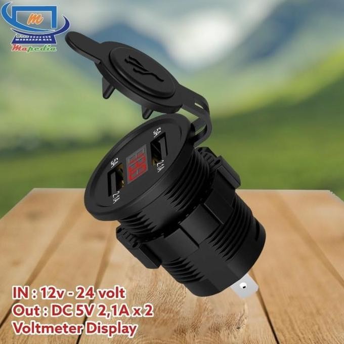 Charger Tanam HP Mobil Motor Matic Truk 2 USB Anti air 12 - 24 Volt