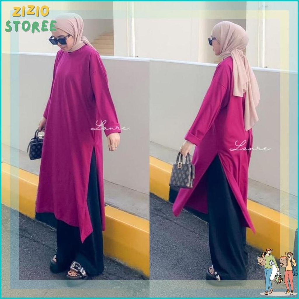 Nuna Tunik Busui - Midi Dress Busui High Slit - Tunik Jumbo Bahan Kaos - Atasan Warna Putih Agustusa